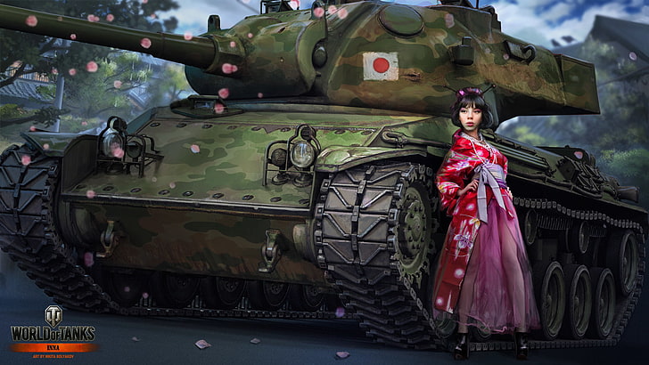 girl wearing red kimono World Tanks digital wallpaper, Japan HD wallpaper