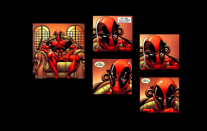 Deadpool illustration collage, human representation, male likeness, HD wallpaper