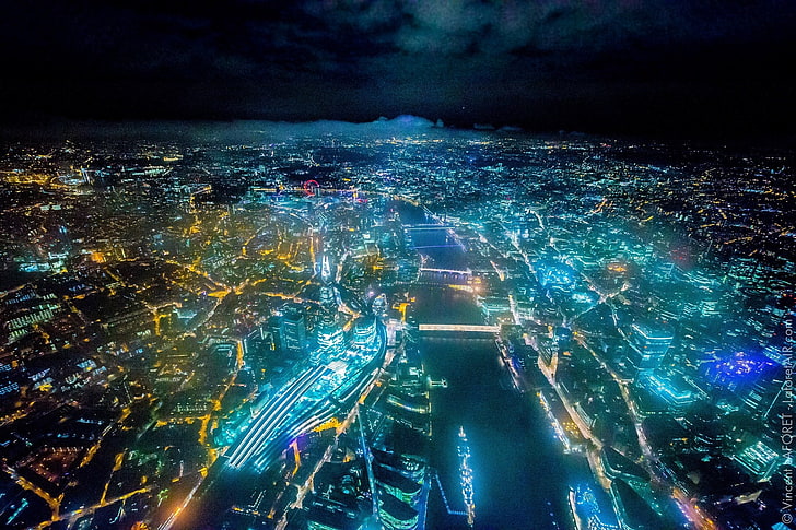 city lights at night, Vincent Laforet, London, cityscape, illuminated, HD wallpaper