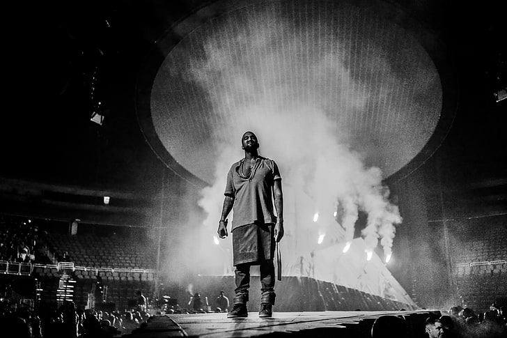 grayscale photo of man standing, Yeezus, Kanye West, real people, HD wallpaper