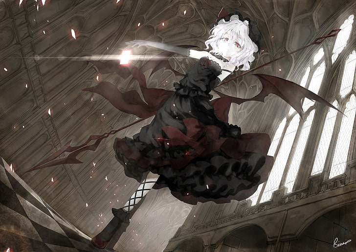 Touhou, Remilia Scarlet, spear, Gothic, low angle view, flowering plant