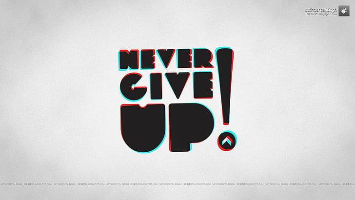 never give up typography anaglyph 3d motivational, text, no people, HD wallpaper