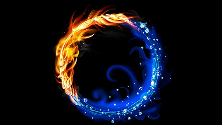 abstract vector colorful fire water black background, blue, HD wallpaper