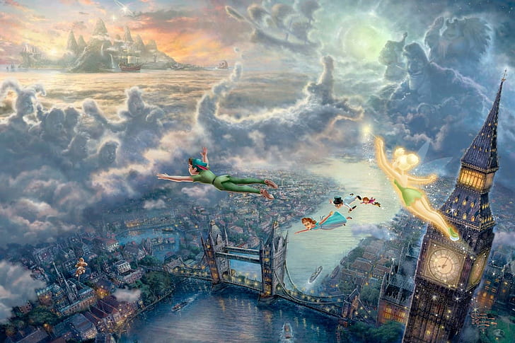 Peter Pan, peterpan flying picture, wendy, peter-pan, walt-disney, HD wallpaper