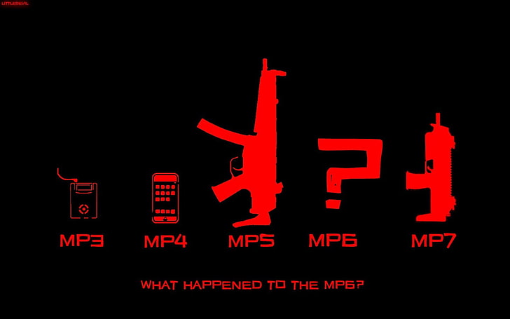 what happened to the MP6? text with black background, quote, red