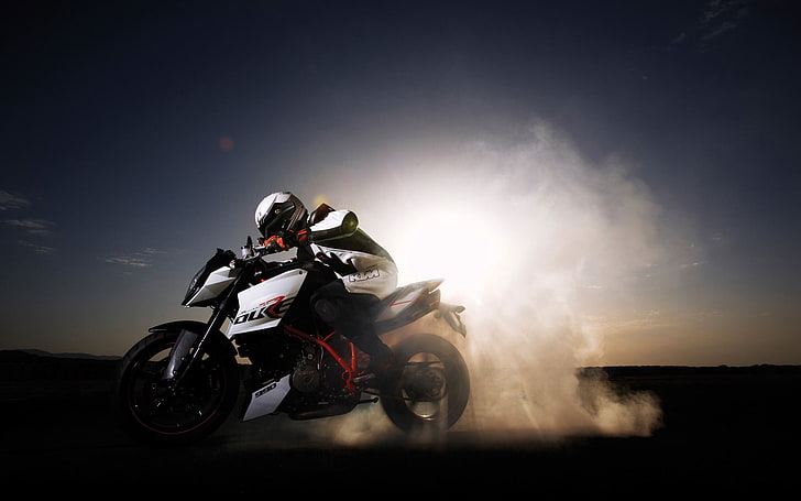 white and black Duke naked motorcycle, KTM, biker, bikes, transportation, HD wallpaper