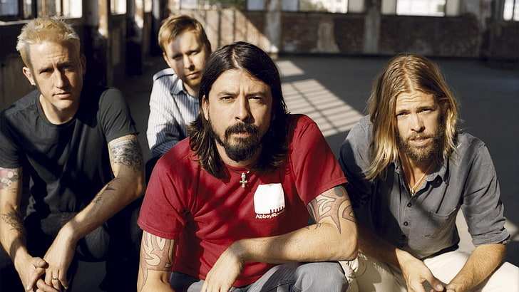 Foo Fighters, band, room, tattoo, hair, people, men, group Of People, HD wallpaper