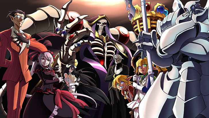 Overlord anime digital wallpaper, Ainz Ooal Gown, Albedo (Overlord)