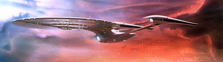 USS Enterprise (spaceship), nebula, dual monitors, Star Trek, HD wallpaper