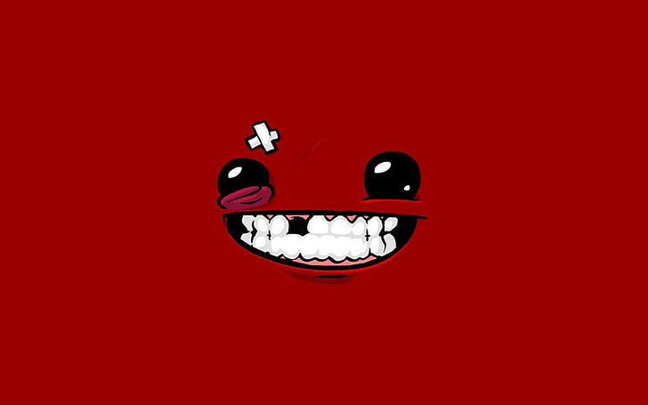 smiling face illustration, video games, red, colored background