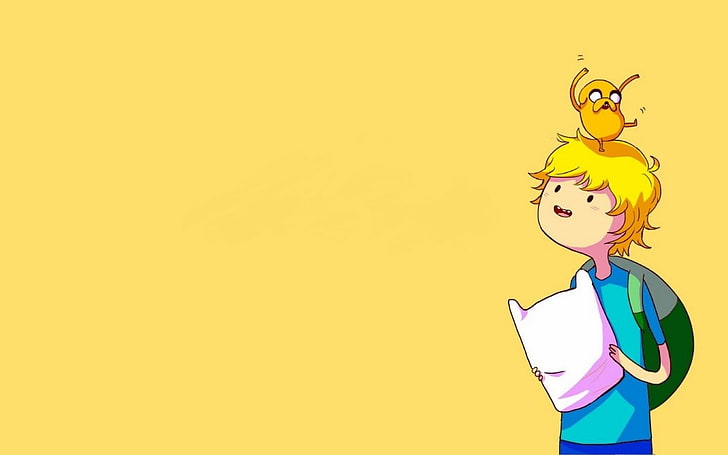 Adventure Time, Finn the Human, Jake the Dog, yellow, copy space, HD wallpaper