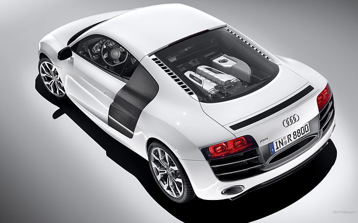 white Mercedes-Benz car, Audi R8, mid-engine, German cars, supercars, HD wallpaper