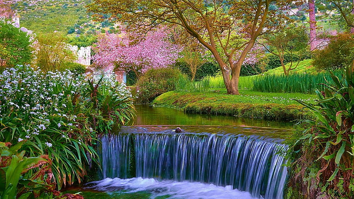 HD wallpaper: creek, garden, waterfall, flora, plant, flower, botanical  garden | Wallpaper Flare