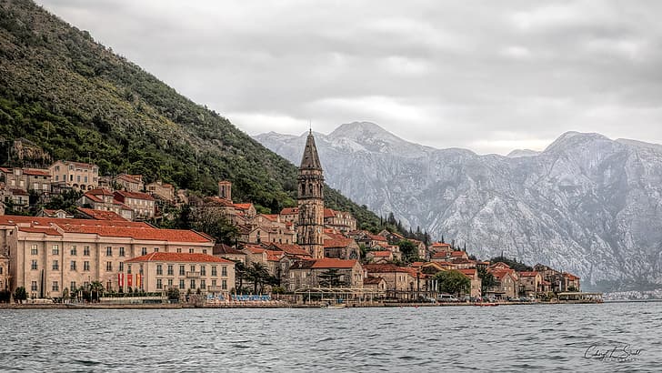 landscape, mountains, building, home, Bay, Montenegro, To, Kotor Bay