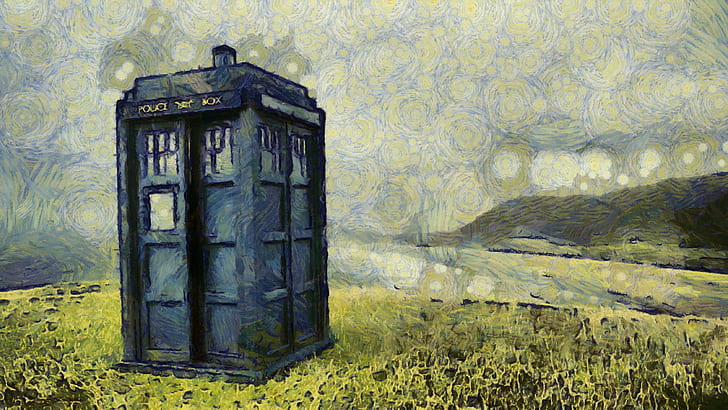 Doctor Who, TARDIS, artwork, Vincent van Gogh, The Doctor, HD wallpaper