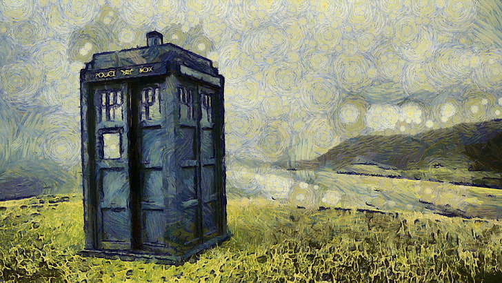 TARDIS, Doctor Who, The Doctor, Vincent van Gogh, artwork, built structure, HD wallpaper
