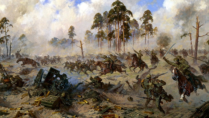 fox hunting painting, war, World War I, German Army, Russian Army
