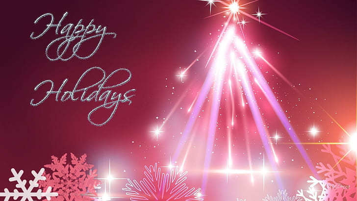 Holidays In Pink, happy holidays text, snowflakes, christmas