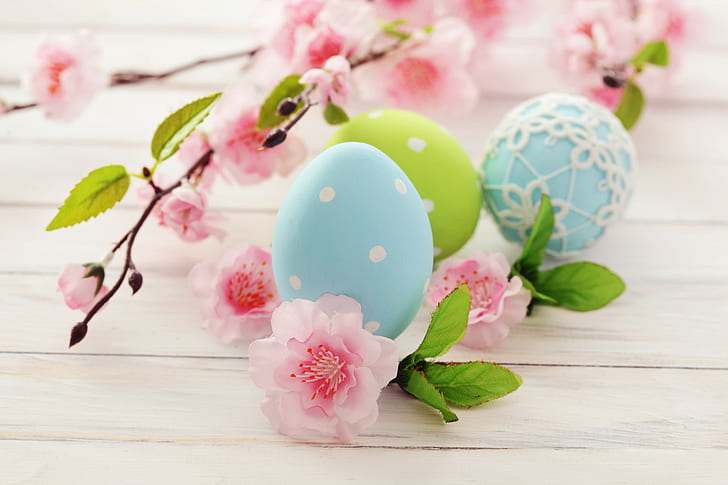 eggs, flowers, Easter, branch, HD wallpaper