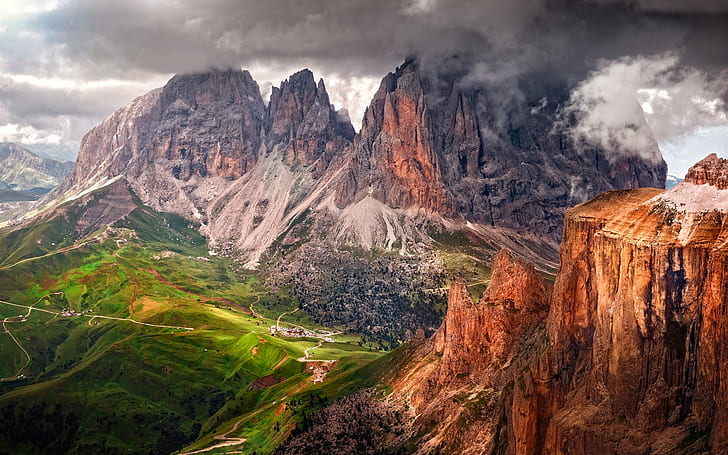 Italy, South Tyrol, Dolomites, mountains, Alps, clouds, dusk, HD wallpaper