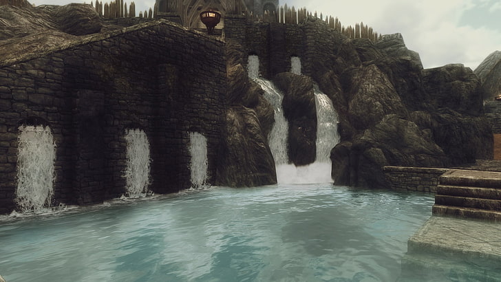 waterfalls, The Elder Scrolls V: Skyrim, video games, Whiterun, HD wallpaper