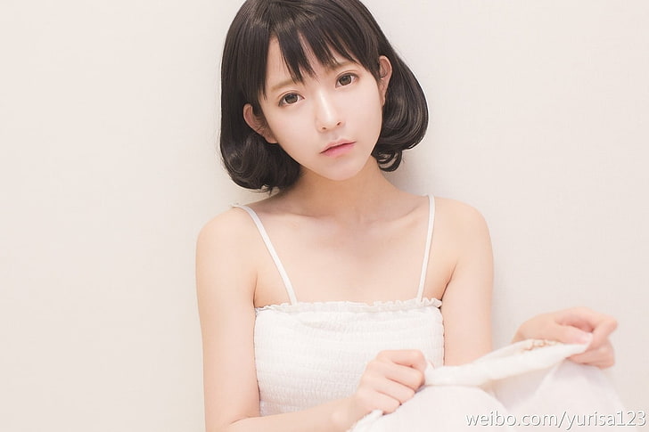 women's white spaghetti strap top, Yurisa Chan, Korean, model