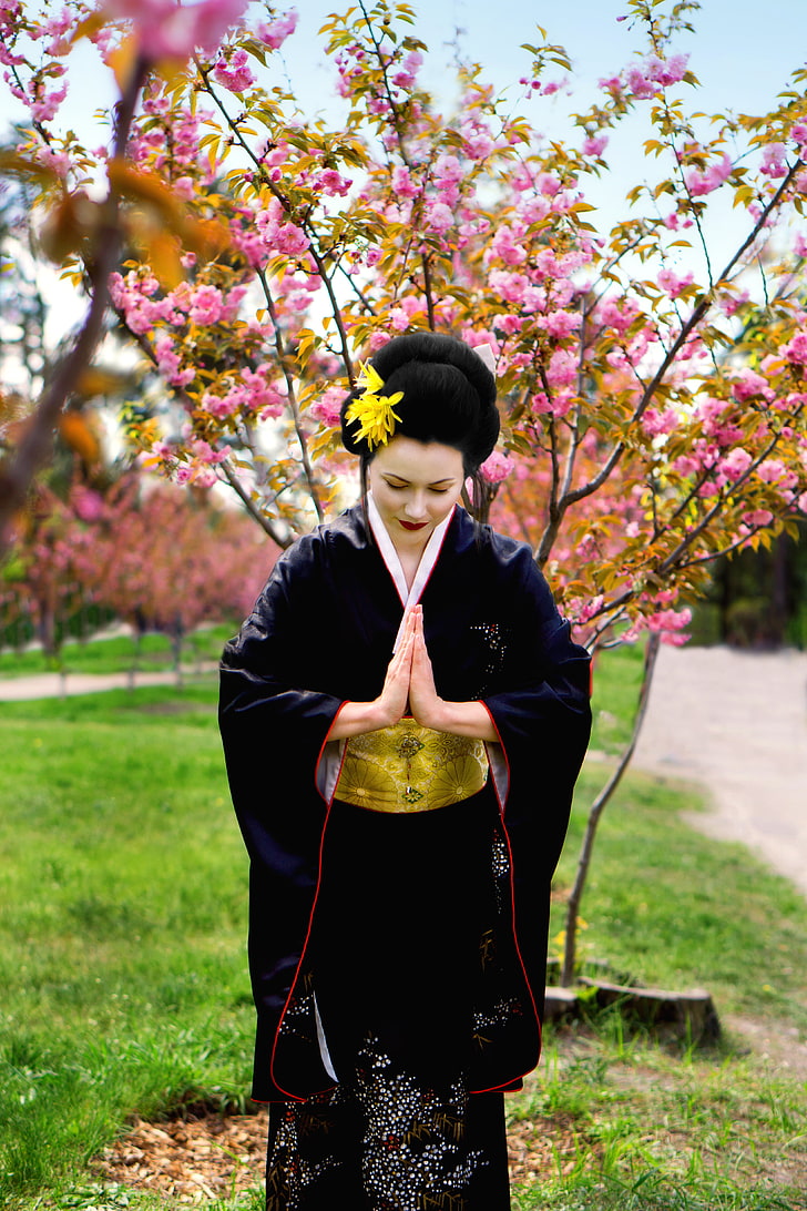 kimono, women, geisha, nature, Japan, one person, plant, tree