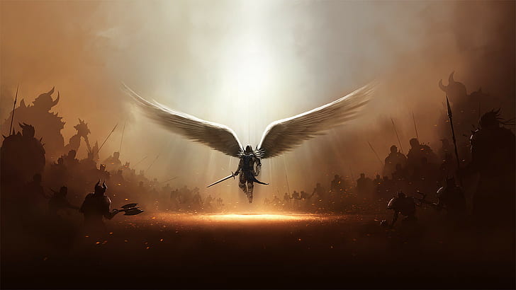 Diablo Wings Sword Demons Angel HD, video games, HD wallpaper