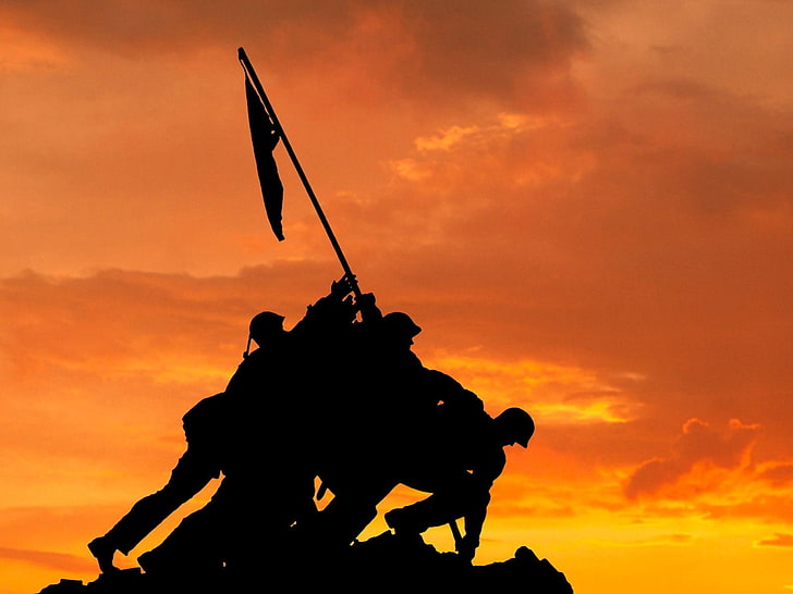 Iwo Jima, Marine Corps War Memorial, sculpture, monument, silhouette