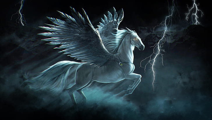 Horse, Wings, Zipper, Art, Fiction, Pegasus, White Horse, Myth, HD wallpaper