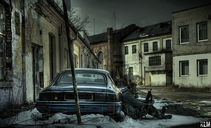 gray vehicle, gas masks, abandoned, Poland, urbex, S.T.A.L.K.E.R., HD wallpaper