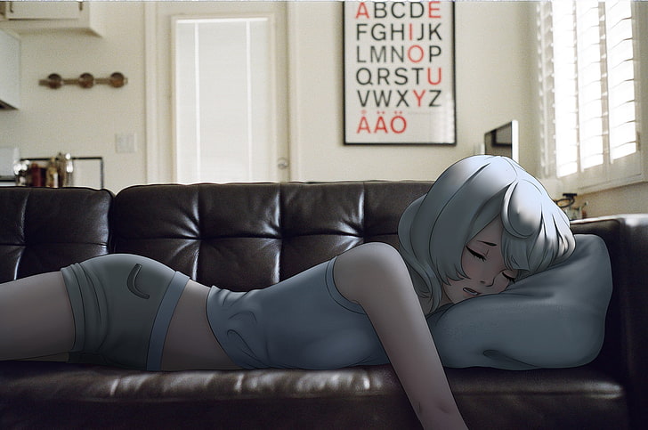 female anime character digital wallpaper, anime girls, sleeping