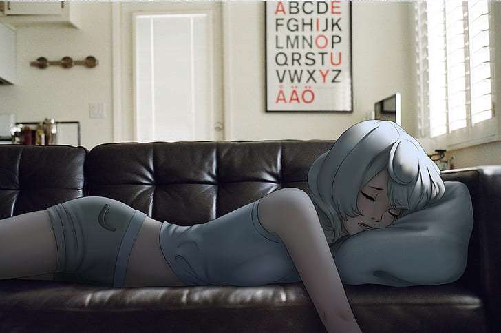 room, Mawa Setiawan, sleeping, anime girls, HD wallpaper