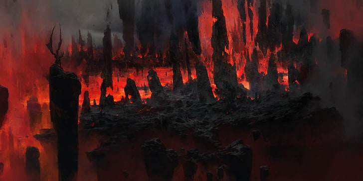hell, fire, ash, Devil, ChrisCold, lava, rocks, no people, nature, HD wallpaper