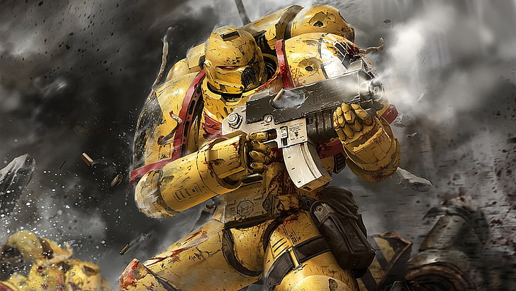 yellow robot illustration, Warhammer 40,000, space marines, Imperial Fists
