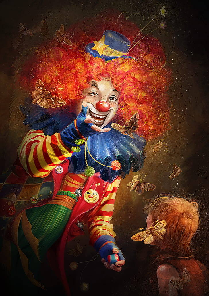 clown, art, smile, makeup, circus, emotions, HD wallpaper
