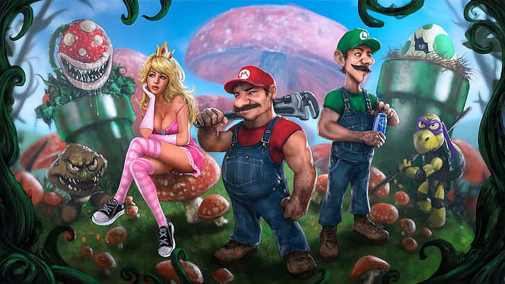 Mario, Luigi, Princess Peach, Mario Bros, Goomba, Koopa Troopa, HD wallpaper