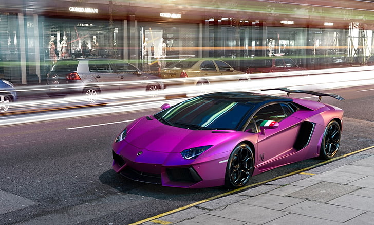 HD wallpaper: purple sport car illustration, Lamborghini, Aventador