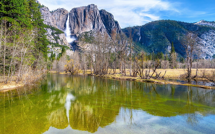 nature, lake, Yosemite National Park, Yosemite Falls, USA, mountains, HD wallpaper