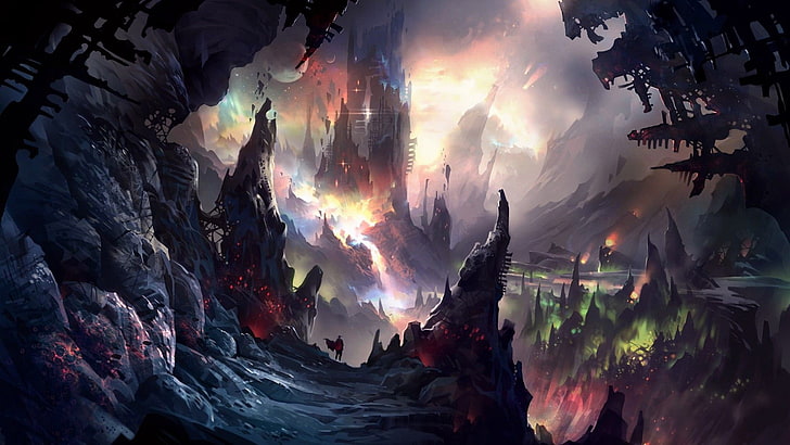 HD wallpaper: fantasy world wallpaper, artwork, fantasy art, mountains,  cave | Wallpaper Flare