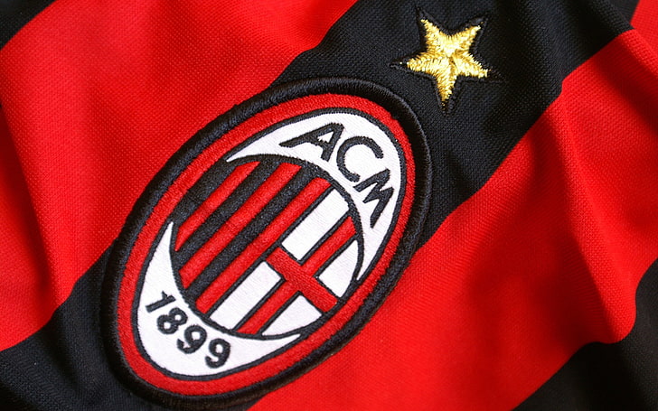 red and black ACM embroidered jersey, soccer, AC Milan, sports jerseys