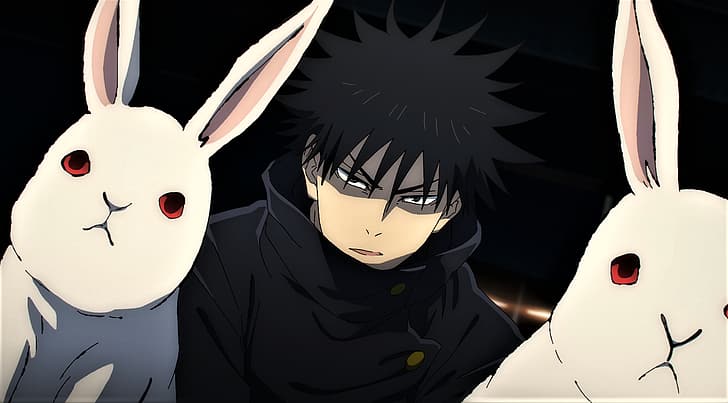 Jujutsu Kaisen, Megumi Fushiguro, bunny ears, rabbits, red eyes, HD wallpaper