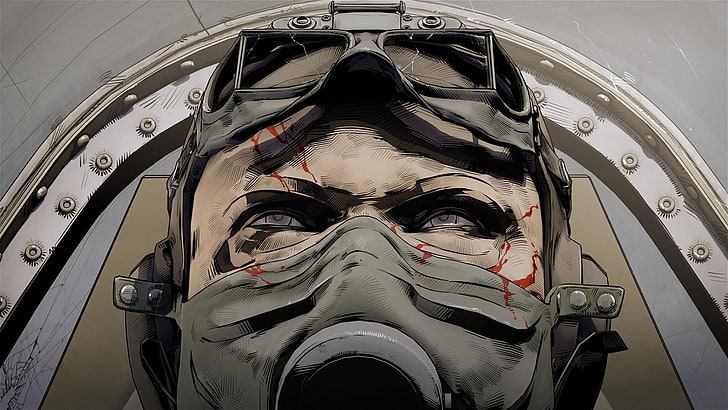 man with aviator illustration, airplane, gunships, Paths of Hate