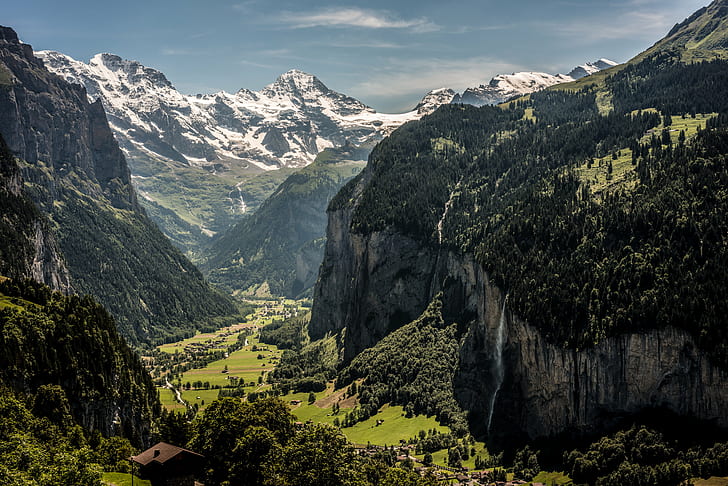 aerial view of valley, Berner Oberland, berner  oberland, Switzerland, HD wallpaper
