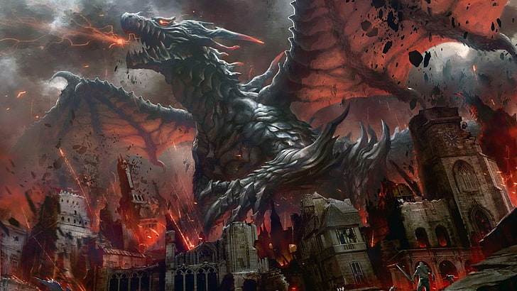 HD wallpaper: dragon, city, fantasy art | Wallpaper Flare