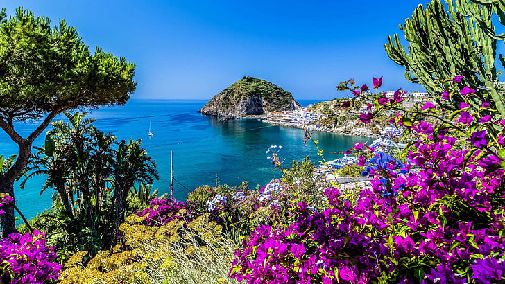 Ischia Is A Volcanic Island In The Gulf Of Naples Italy The Beach Kartamana And Maronti On South. East Aragonese Castle From Middle Aged Thermal Waters.