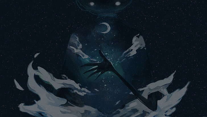moon and star illustration, Deemo, piano, stars, water, sea, nature, HD wallpaper