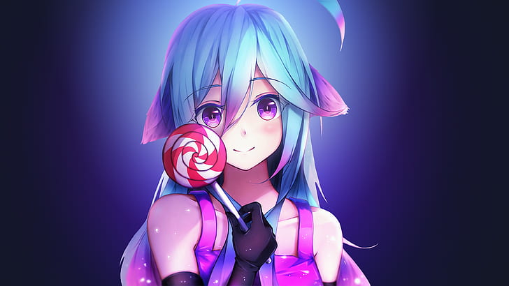 Anime girl, 4K, Lollipop