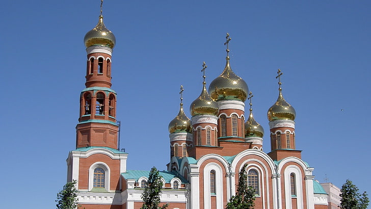 brown and white concrete building, russia, church, dome, architecture