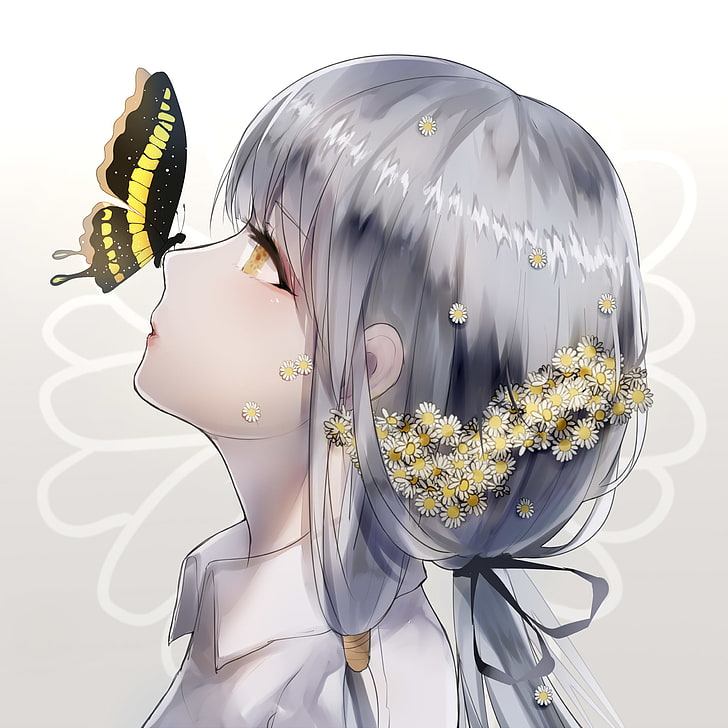 stardust, vocaloid, butterflies, Anime, flower, flowering plant